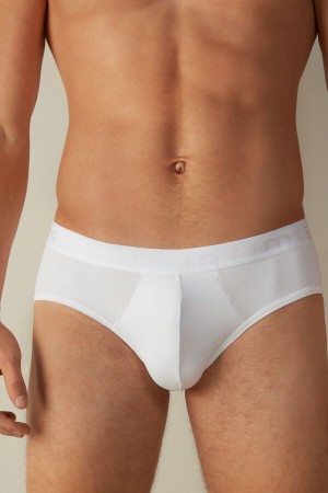 White Men's Intimissimi Microfiber with Logo Detail Briefs | AU1371CEI