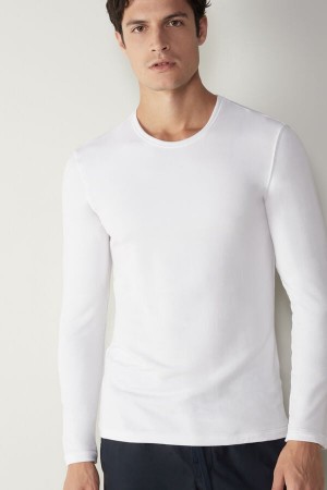 White Men's Intimissimi Modal-Cashmere Top Long Sleeve | AU1094TVJ