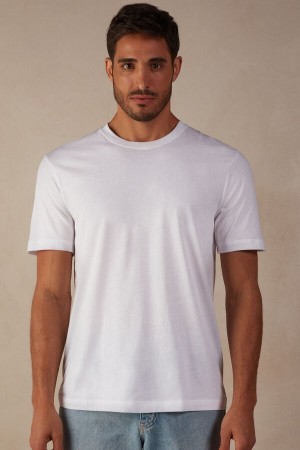 White Men's Intimissimi Regular Fit in Extrafine Supima® Cotton T Shirts | AU1010NBA