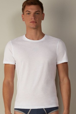 White Men's Intimissimi Short-Sleeve Crew-Neck in Extra-Fine Supima® Cotton T Shirts | AU1016TVJ
