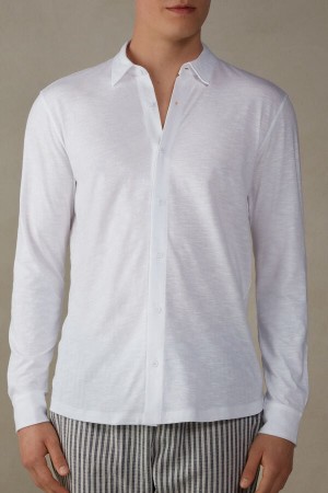White Men's Intimissimi Slub Cotton Shirt Long Sleeve | AU1088NBA
