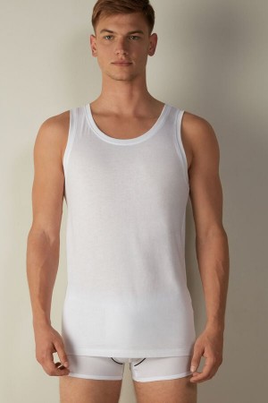 White Men's Intimissimi Supima Cotton Crew Neck Tank Top | AU1006XFU
