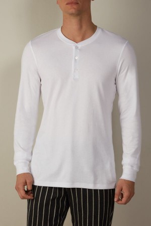 White Men's Intimissimi Supima Interlock Top Long Sleeve | AU1099PQC