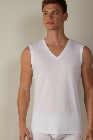 White Men's Intimissimi Wide-Strap Supima Cotton Tank Top | AU1004LHT