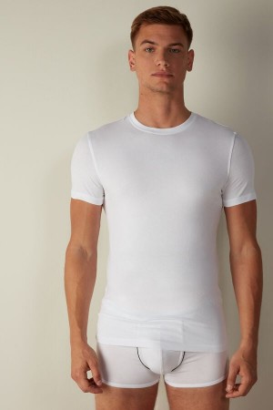 White Men's Intimissimi in Stretch Supima® Cotton T Shirts | AU1014EXG