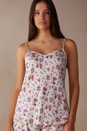 White Women's Intimissimi Dreaming of Spring Satin Tank Top | AU2289RWH