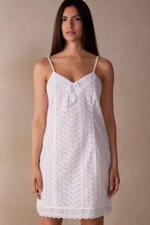 White Women's Intimissimi Hello Sunshine Sangallo Lace Chemise Lingerie | AU2085ISZ