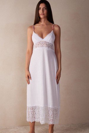 White Women's Intimissimi Hot Summer Days Long Nightgown in Supima® Ultrafresh Cotton Lingerie | AU2086ORX