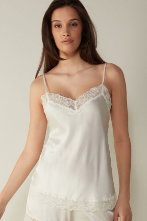 White Women's Intimissimi Lace and Silk Tank Top | AU2367APH