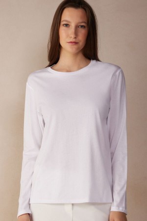 White Women's Intimissimi Oversized Top in Supima® Cotton Long Sleeve | AU2204VDO