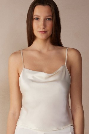 White Women's Intimissimi Silk Crop Camisole Tank Top | AU2285MAS