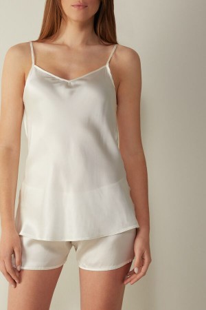 White Women's Intimissimi Silk Satin with V-neckline Tank Top | AU2335JJP
