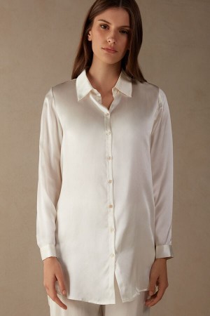 White Women's Intimissimi Silk Shirt Long Sleeve | AU2234QZD