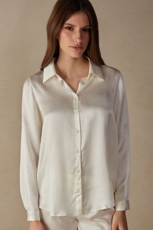 White Women's Intimissimi Silk Shirt Long Sleeve | AU2224JJE