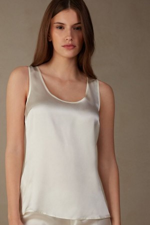 White Women's Intimissimi Silk and Modal Tank Top | AU2326MAQ