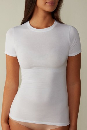 White Women's Intimissimi Stretch Supima® Cotton Top Short Sleeve | AU2193SOB