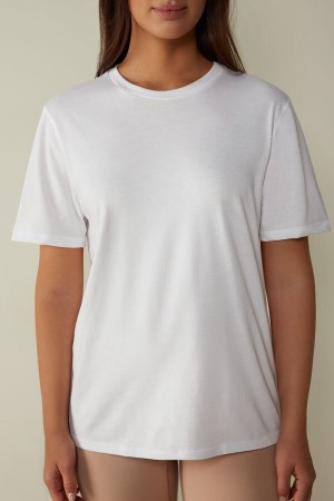 White Women's Intimissimi Supima® Cotton Top Short Sleeve | AU2195FMM