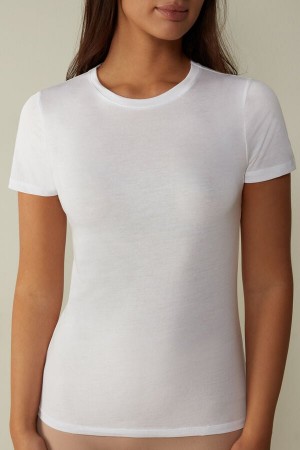 White Women's Intimissimi T-shirt in Ultrafresh Supima® Cotton Short Sleeve | AU2199KIR