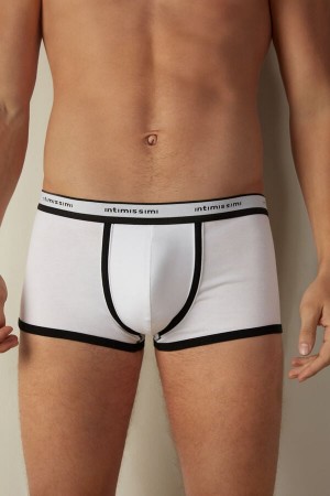 White / Black Men's Intimissimi Stretch Supima® Cotton Shorts with Logo Detail Boxer | AU1464APV