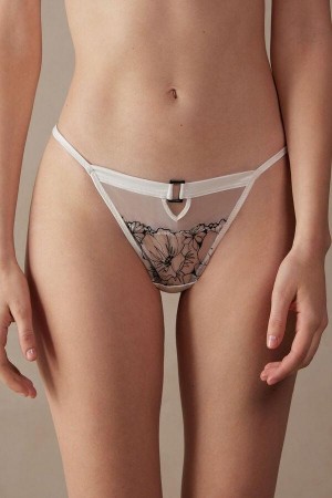 White / Black Women's Intimissimi Pure Joy String Thong Panties | AU1798UTL
