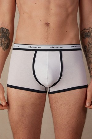 White / Blue Men's Intimissimi Natural Fresh Supima® Cotton with Logo Boxer | AU1375MAS