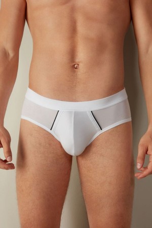 White / Blue Men's Intimissimi Natural Fresh Supima® Cotton Briefs | AU1347BCP
