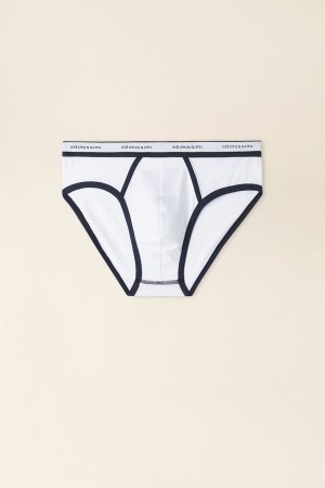 White / Blue Men's Intimissimi Natural Fresh Supima® Cotton with Logo Briefs | AU1334APV