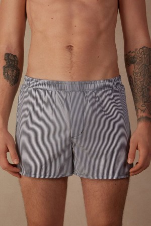 White / Blue Men's Intimissimi Print Detailed Boxer | AU1414DNN