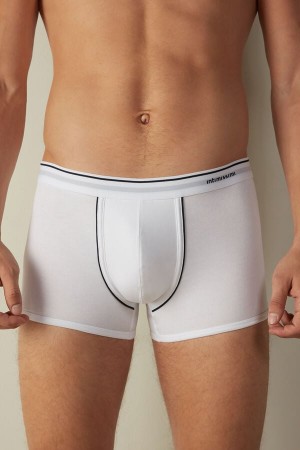 White / Blue Men's Intimissimi Supima® Cotton Boxer | AU1462ORX