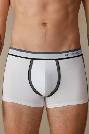 White / Deep Grey Men's Intimissimi Two-tone in Stretch Supima® Cotton Boxer | AU1454QZD