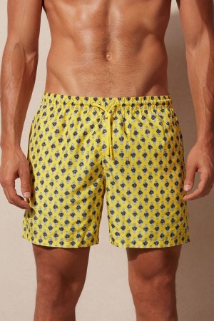 Yellow Men's Intimissimi Micro Watch Print Swim Trunks | AU1277YUK