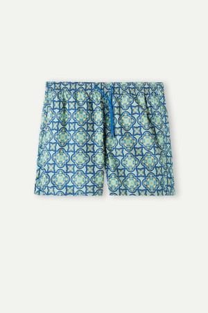 Yellow Men's Intimissimi Yellow Majolica Print Swim Trunks | AU1288JJE