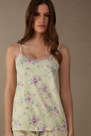 Yellow Women's Intimissimi Flower Power in Supima® Ultrafresh Cotton Tank Top | AU2325QZM